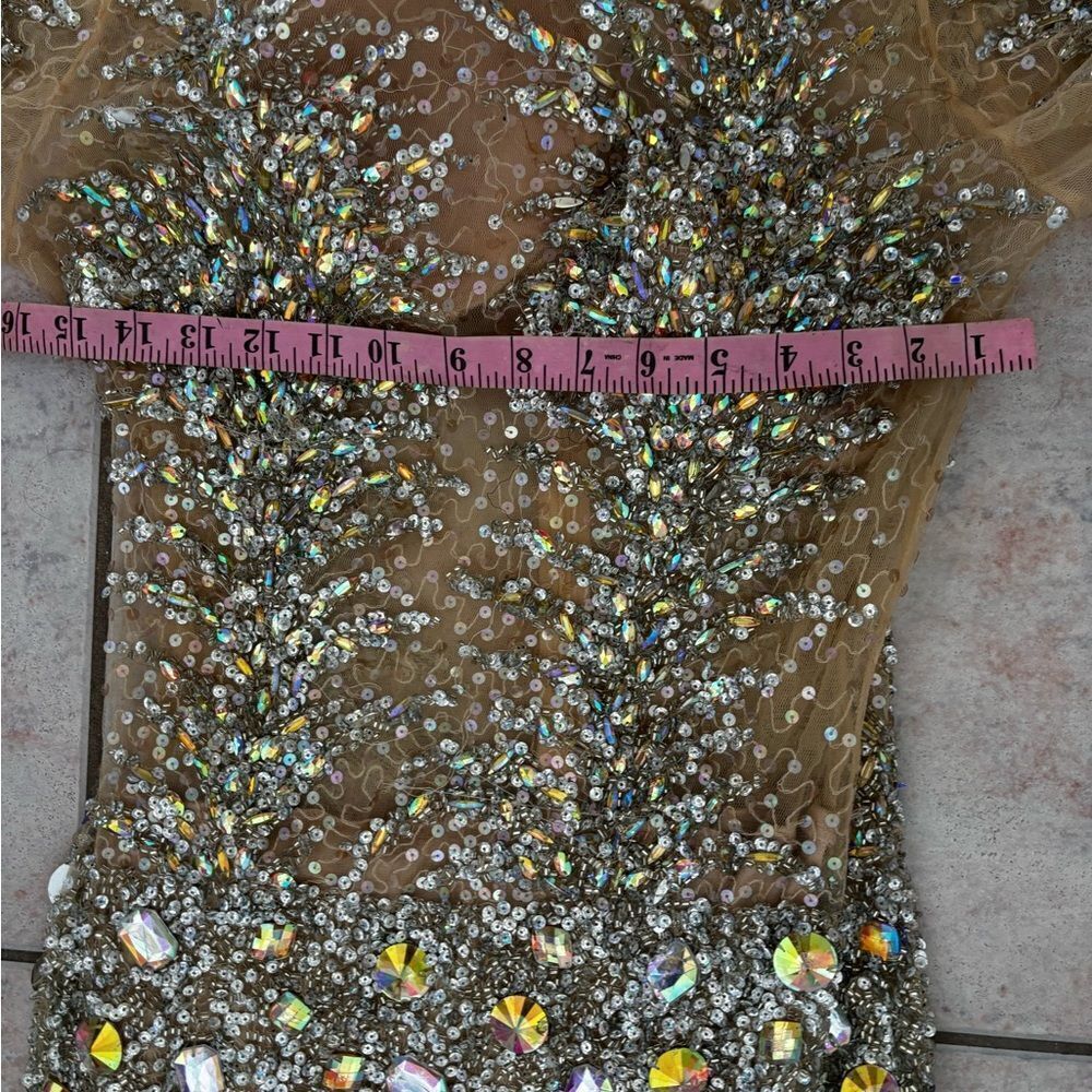 Royal queen rhinestone runway dress beaded bodycon sparkle crystal gems see thru - Picture 6 of 8